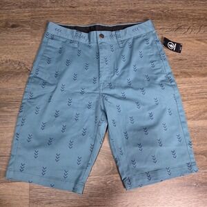 Volcom 28 VMonty Stretch Shorts Mens Blue Teal NEW Chevron Arrow Print A09117V3